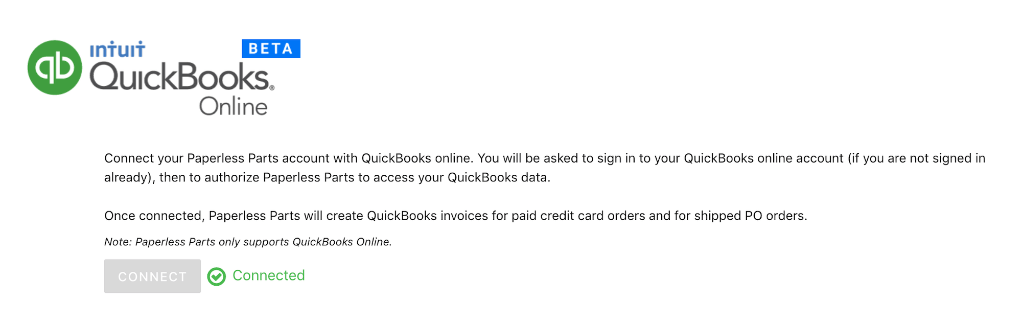 Steps for integrating Quickbooks with Paperless Parts